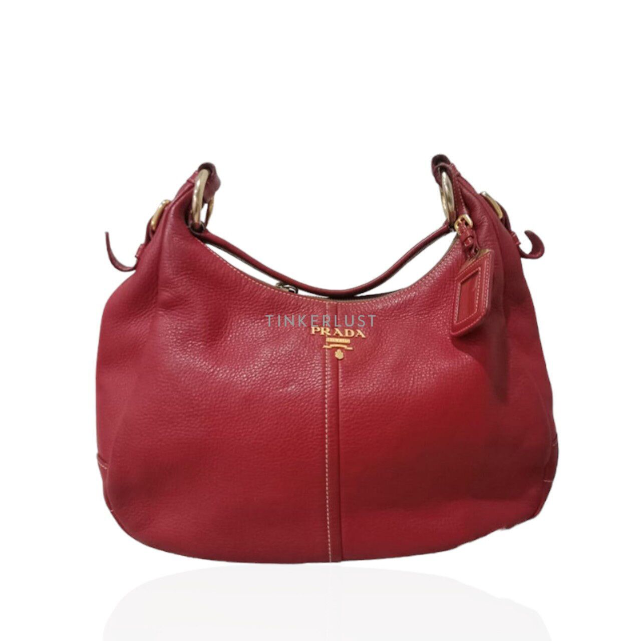 tas shoulder bag Prada Hobo Red Leather GHW Shoulder Bag Tinkerlust